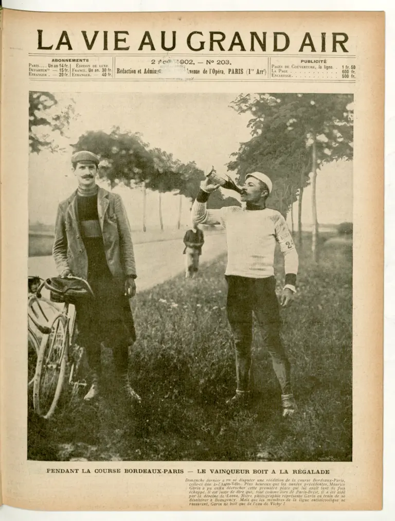 La Vie au Grand Air 2 August 1902 Cover — Garin Drinks During Bordeaux–Paris — page 1 of 1