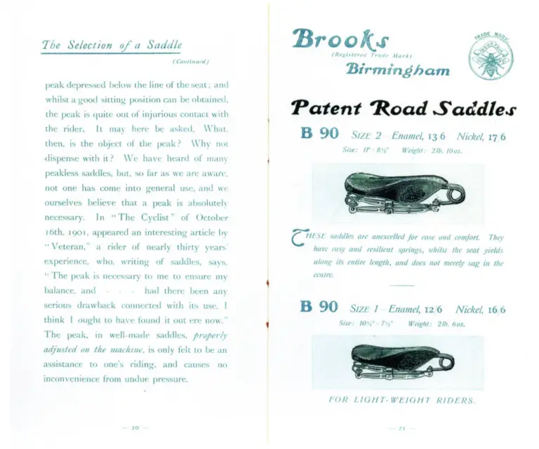 Brooks 1903 Catalog — Cycle Saddles and Accoutrements — page 4 of 11
