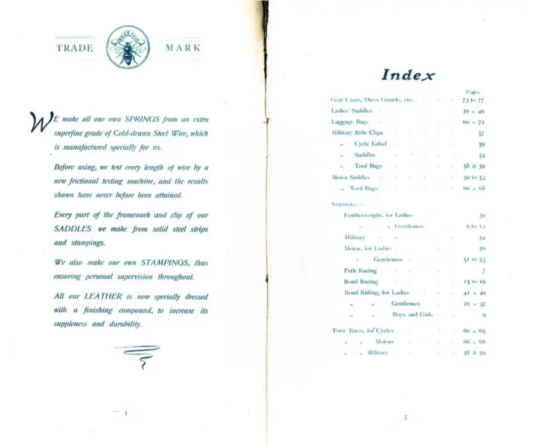 Brooks 1903 Catalog — Cycle Saddles and Accoutrements — page 3 of 11