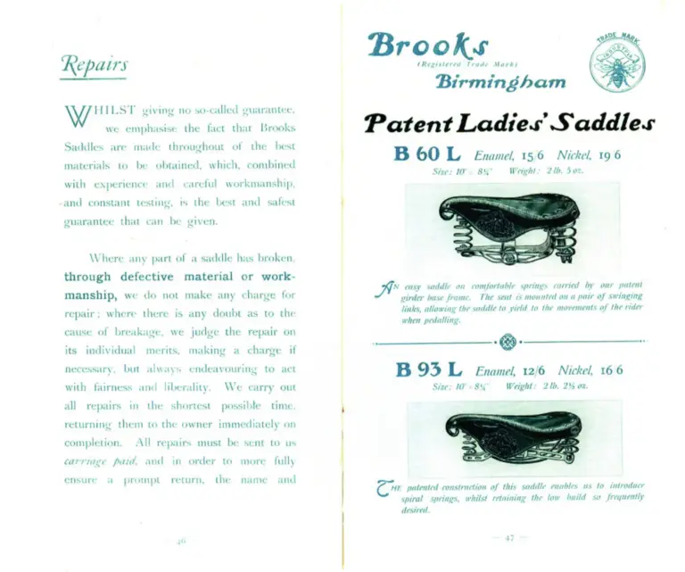 Brooks 1903 Catalog — Cycle Saddles and Accoutrements — page 8 of 11