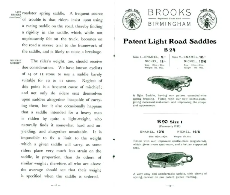Brooks 1904 Catalog — Cycle Saddles and Accoutrements — page 6 of 12