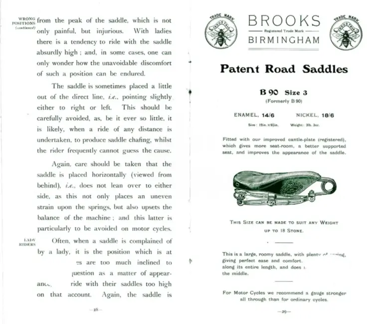 Brooks 1904 Catalog — Cycle Saddles and Accoutrements — page 9 of 12