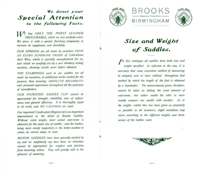 Brooks 1904 Catalog — Cycle Saddles and Accoutrements — page 4 of 12