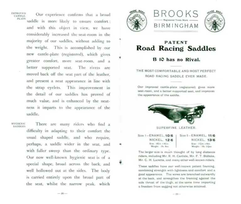 Brooks 1904 Catalog — Cycle Saddles and Accoutrements — page 7 of 12