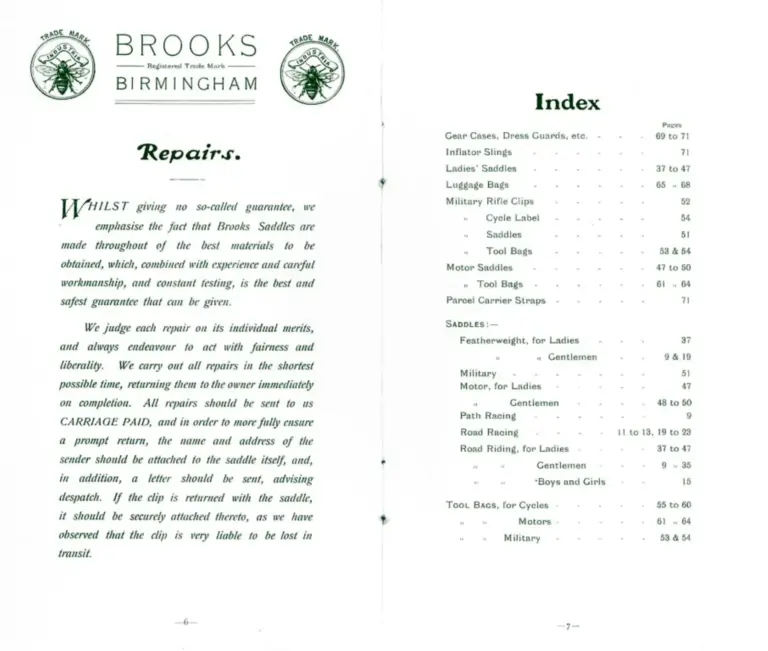 Brooks 1904 Catalog — Cycle Saddles and Accoutrements — page 5 of 12