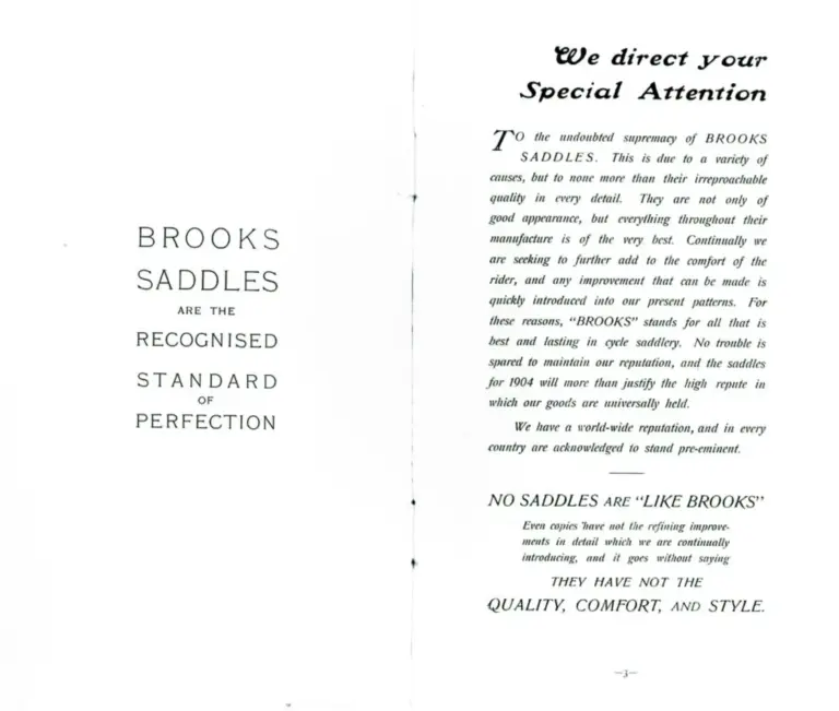 Brooks 1904 Catalog — Cycle Saddles and Accoutrements — page 3 of 12