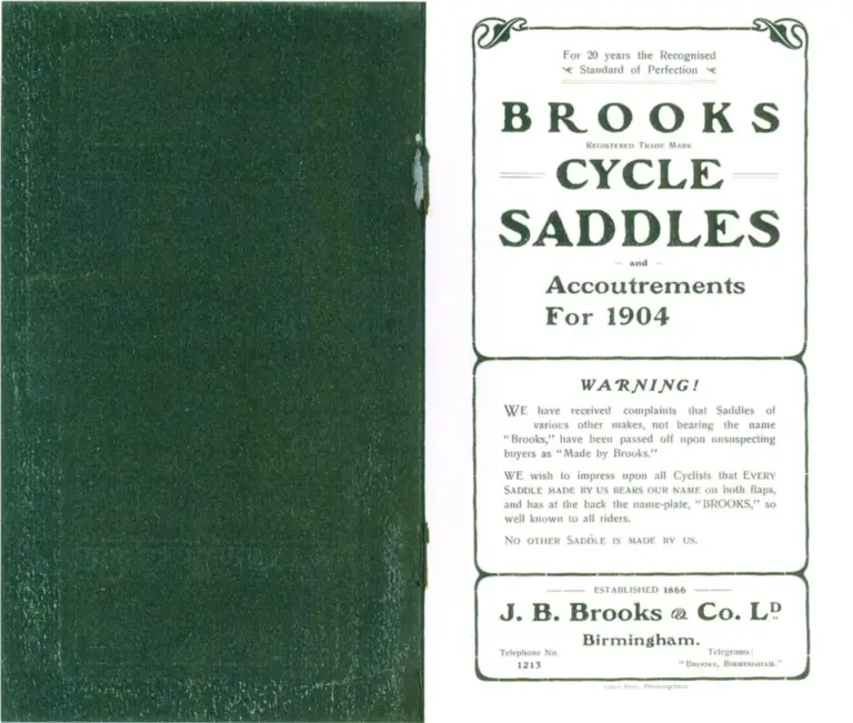 Brooks 1904 Catalog — Cycle Saddles and Accoutrements — page 2 of 12