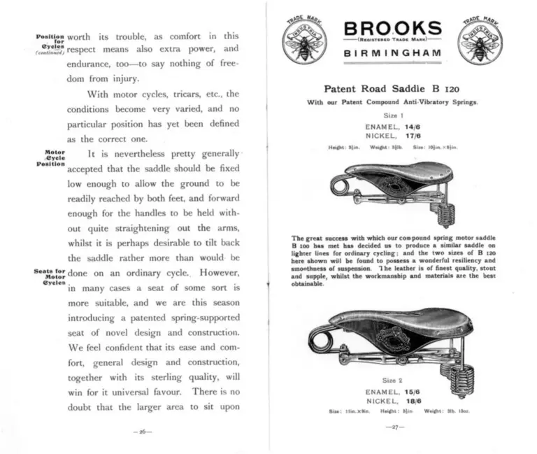 Brooks 1905 Catalog — Cycle and Motor Saddles, Seats and Accoutrements — page 5 of 6