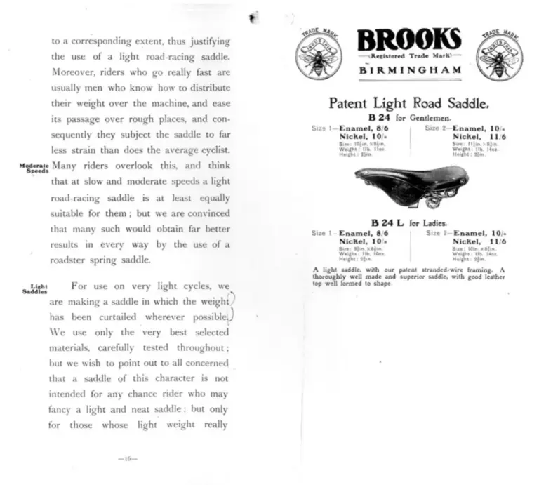 Brooks 1906 Catalog — Cycle and Motor Saddles, Seats and other Specialities — page 6 of 11