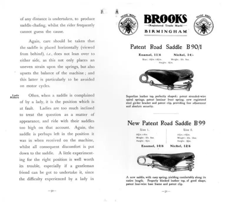 Brooks 1906 Catalog — Cycle and Motor Saddles, Seats and other Specialities — page 7 of 11