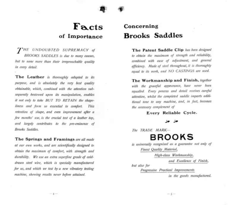 Brooks 1906 Catalog — Cycle and Motor Saddles, Seats and other Specialities — page 4 of 11