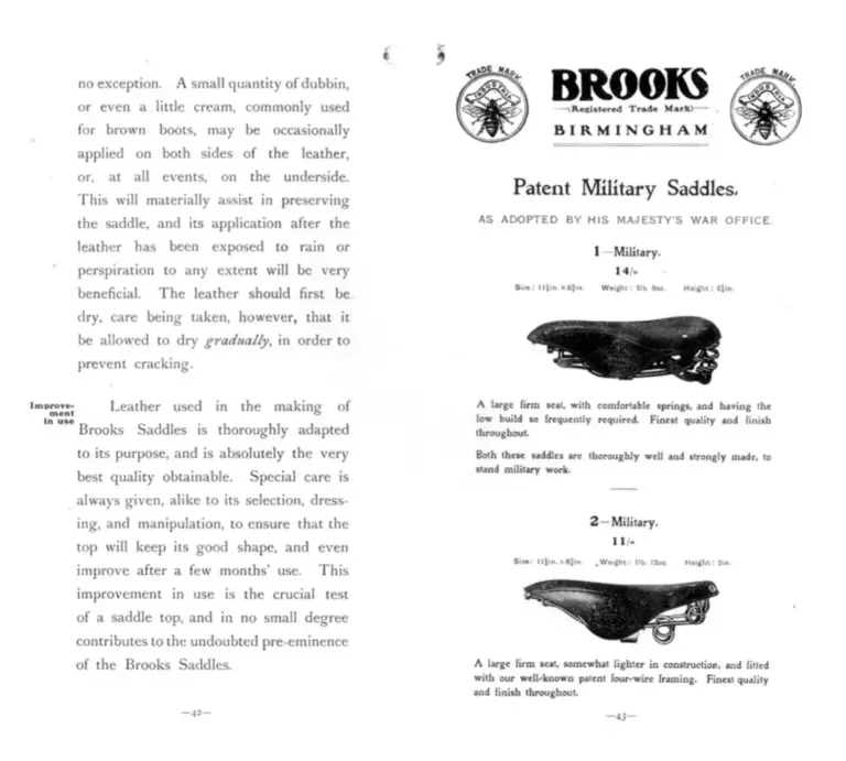 Brooks 1906 Catalog — Cycle and Motor Saddles, Seats and other Specialities — page 10 of 11