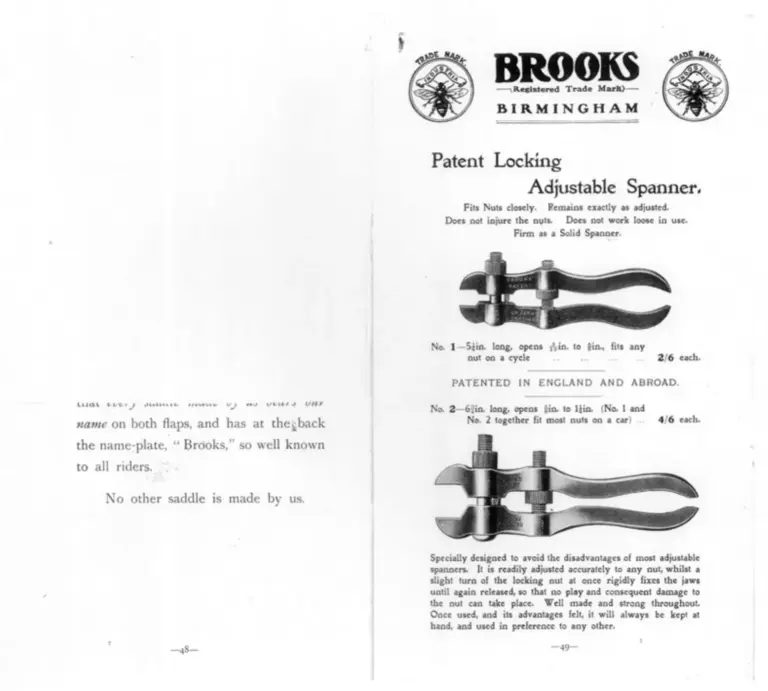 Brooks 1906 Catalog — Cycle and Motor Saddles, Seats and other Specialities — page 11 of 11