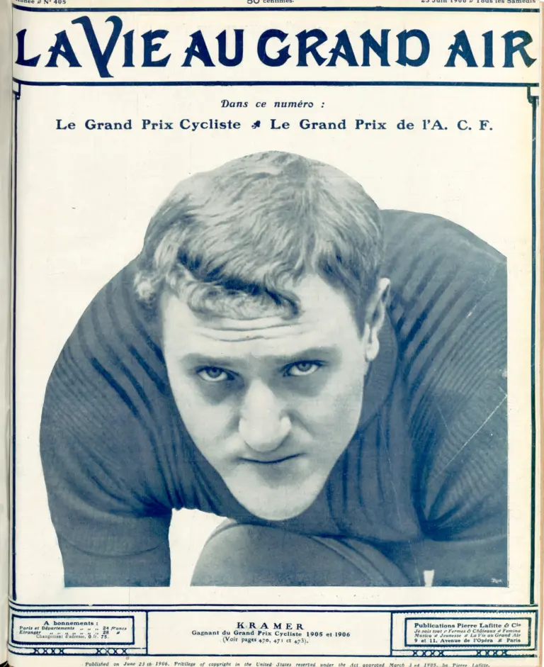 La Vie au Grand Air 23 June 1906 Cover — Kramer, Grand Prix Cycliste Winner — page 1 of 1