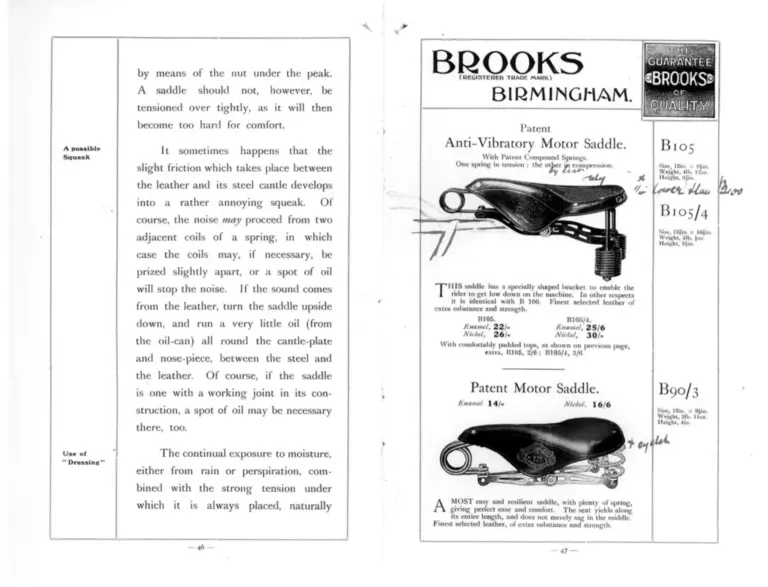 Brooks 1907 Catalog — Cycle Saddles and other Cycle and Motor Specialities — page 8 of 8