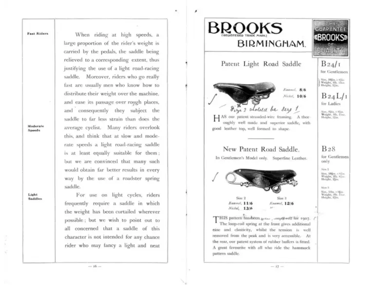 Brooks 1907 Catalog — Cycle Saddles and other Cycle and Motor Specialities — page 5 of 8