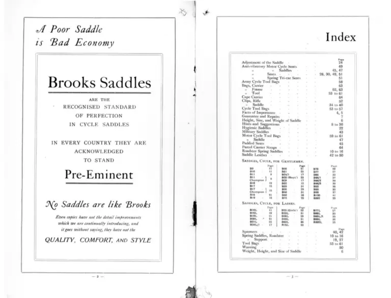 Brooks 1907 Catalog — Cycle Saddles and other Cycle and Motor Specialities — page 3 of 8