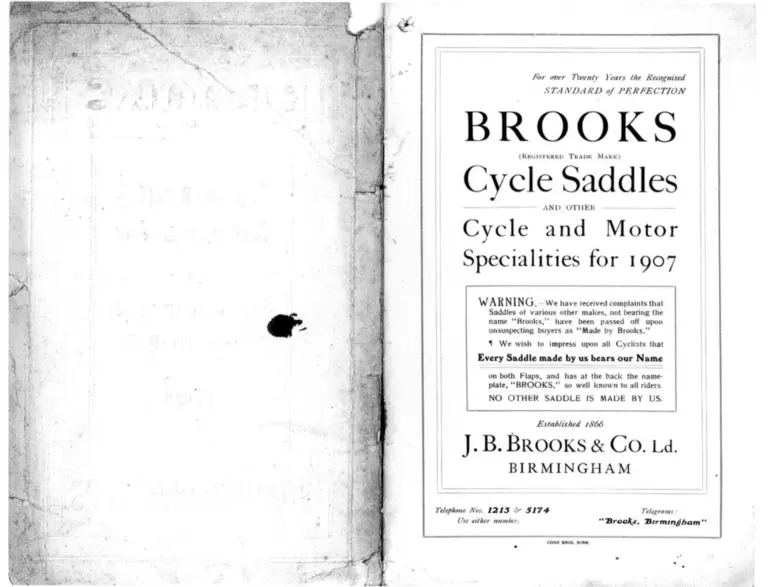 Brooks 1907 Catalog — Cycle Saddles and other Cycle and Motor Specialities — page 2 of 8