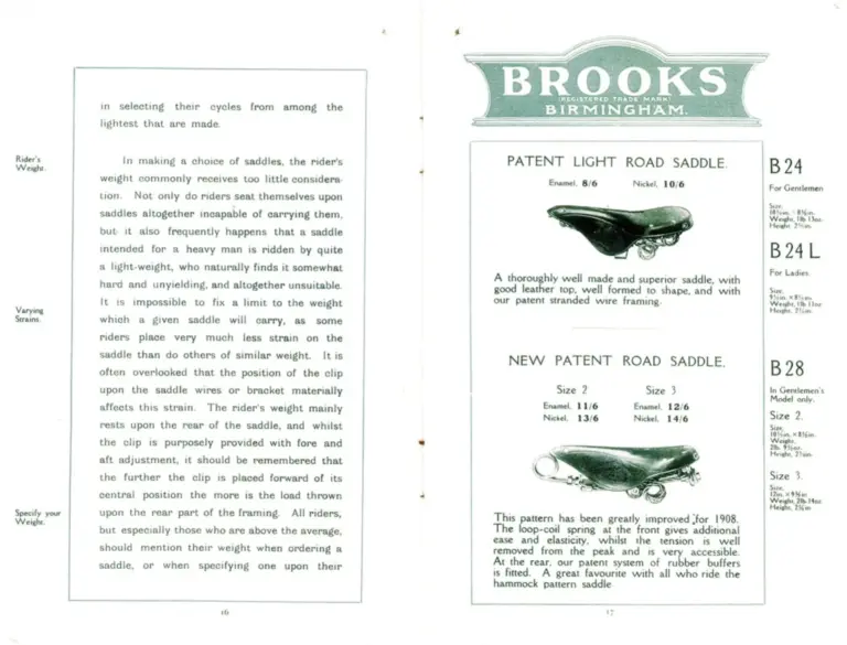 Brooks 1908 Catalog — Saddles, Tool Bags, etc. — page 5 of 10