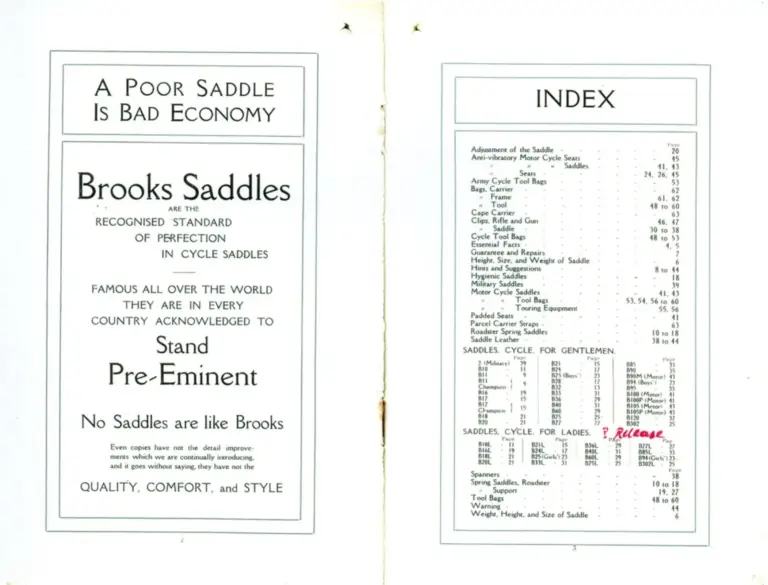 Brooks 1908 Catalog — Saddles, Tool Bags, etc. — page 3 of 10