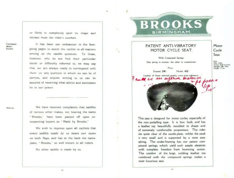 Brooks 1908 Catalog — Saddles, Tool Bags, etc. — page 9 of 10