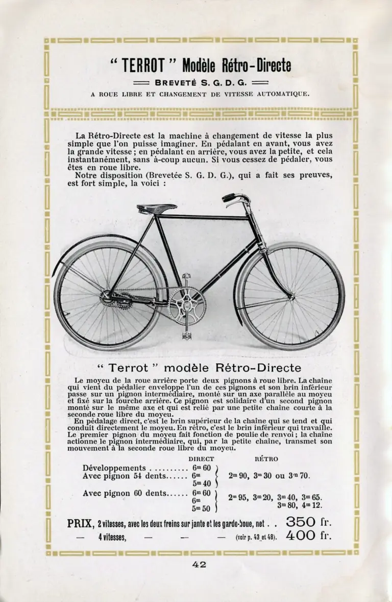 Terrot 1913 Catalog, 2nd Edition — Gears & the Rétro-Directe (pp. 42, 48, 49) — page 1 of 3