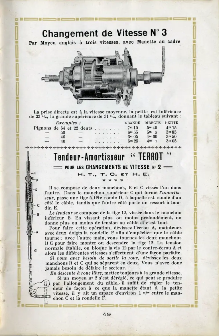 Terrot 1913 Catalog, 2nd Edition — Gears & the Rétro-Directe (pp. 42, 48, 49) — page 3 of 3