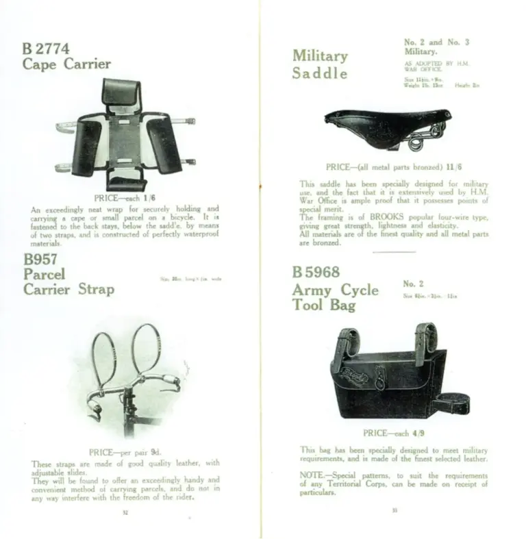 Brooks 1914 Catalog — Cycle Saddles and Bags for 1914 — page 5 of 6