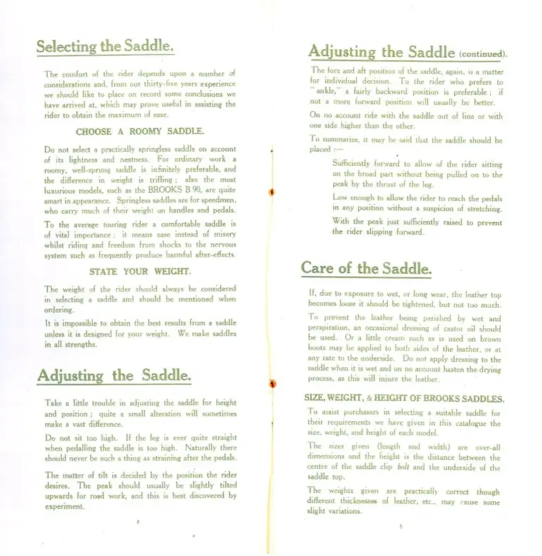 Brooks 1914 Catalog — Cycle Saddles and Bags for 1914 — page 3 of 6
