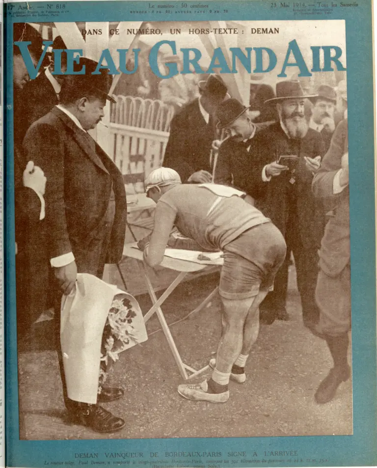La Vie au Grand Air 23 May 1914 Cover — Deman Signs In After Bordeaux–Paris — page 1 of 1