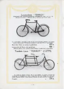 Page 34 of the second edition of the 1914 Terrot catalog, with photographs of the lever-driven Levocyclette and the eight-speed Tandem-Levo above their prices.