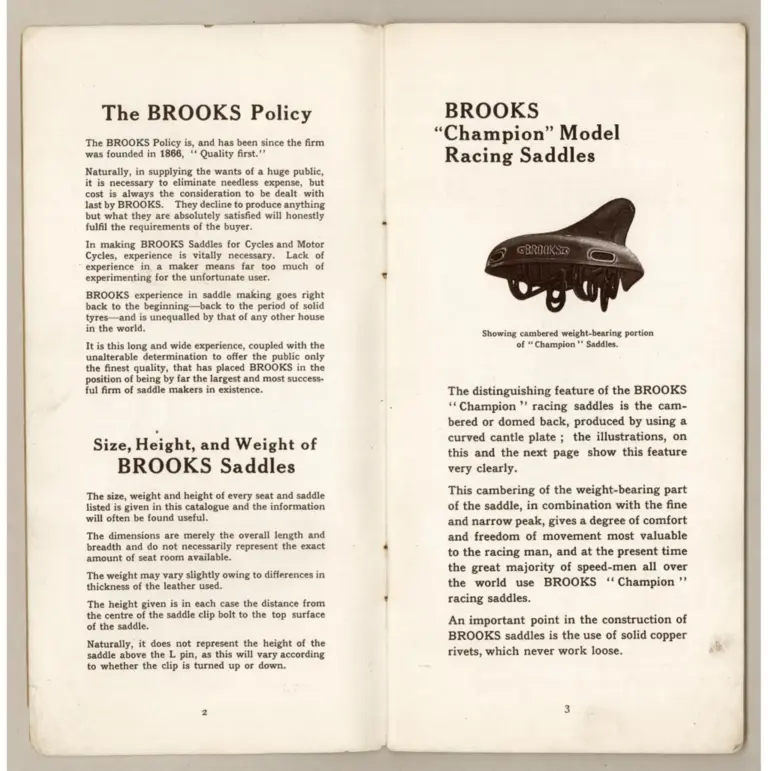 Brooks 1916 Catalog — The Brooks Book of Cycle and Motor Cycle Saddles and Bags — page 3 of 7