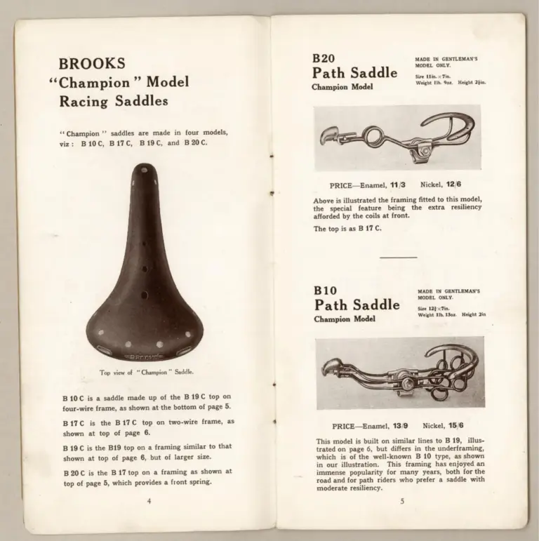 Brooks 1916 Catalog — The Brooks Book of Cycle and Motor Cycle Saddles and Bags — page 4 of 7