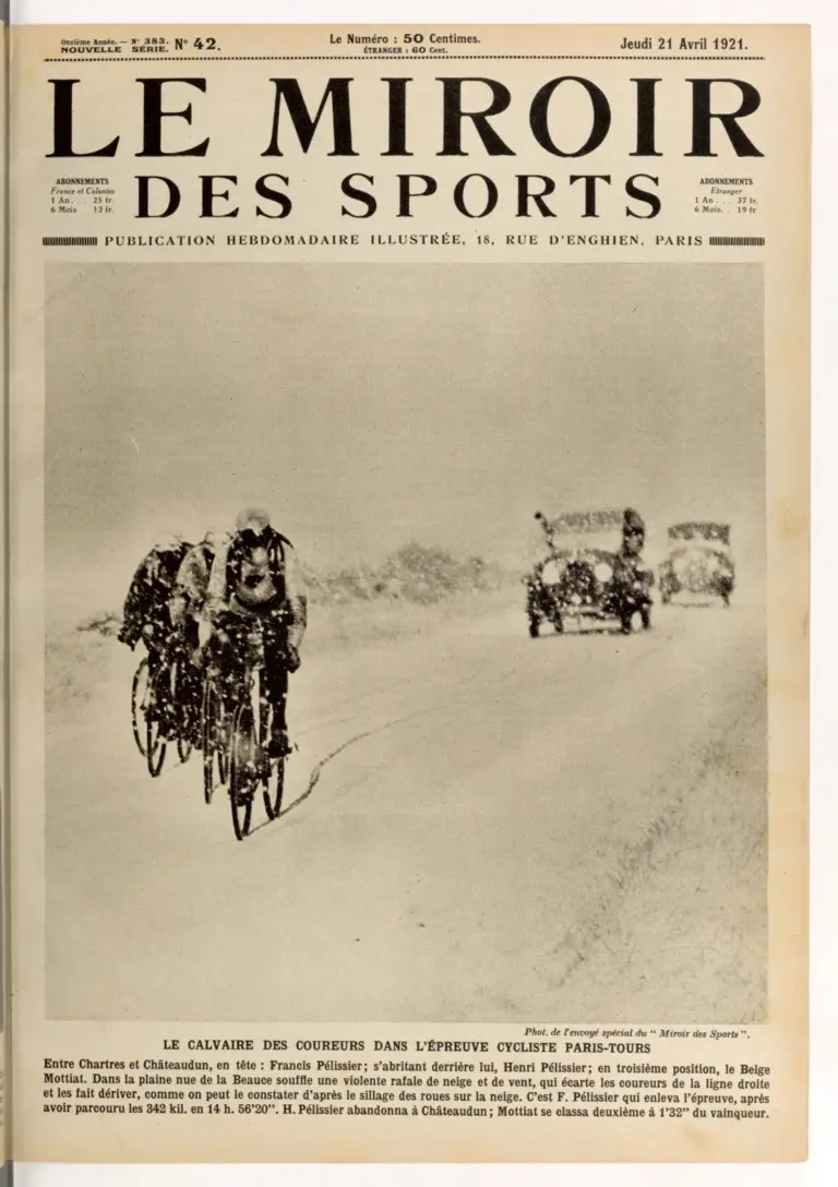 Le Miroir des Sports 21 April 1921 Cover — Paris-Tours in a Snowstorm on the Plain of the Beauce — page 1 of 1