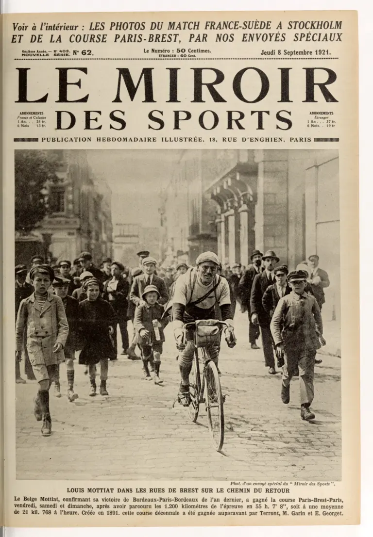 Le Miroir des Sports 8 September 1921 Cover — Louis Mottiat Winning Paris-Brest-Paris — page 1 of 1