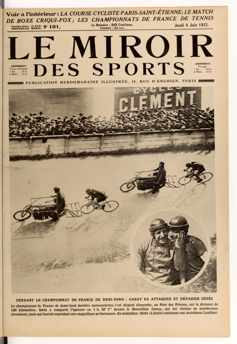 Le Miroir des Sports 8 June 1922 Cover — The French Motor-Paced Championship at the Parc des Princes — page 1 of 1