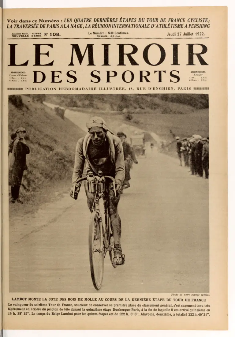 Le Miroir des Sports 27 July 1922 Cover — Firmin Lambot Climbing on the Last Stage of the Tour — page 1 of 1