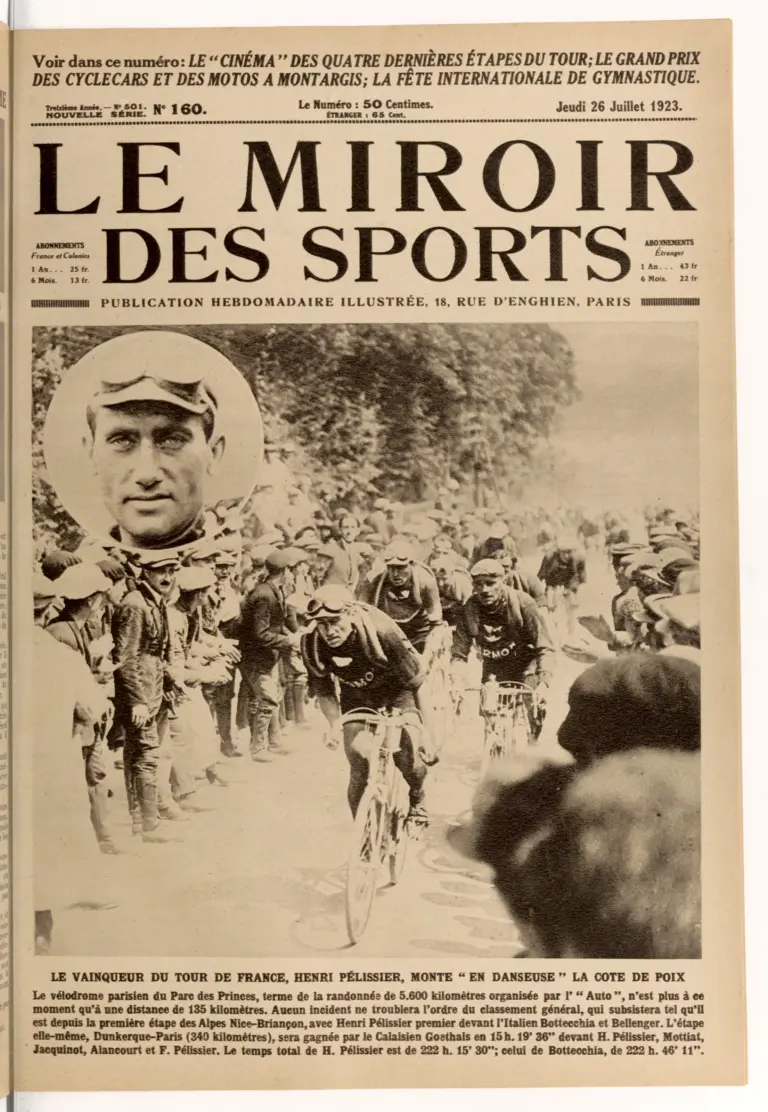 Le Miroir des Sports 26 July 1923 Cover — Henri Pélissier Climbing the Côte de Poix En Danseuse — page 1 of 1