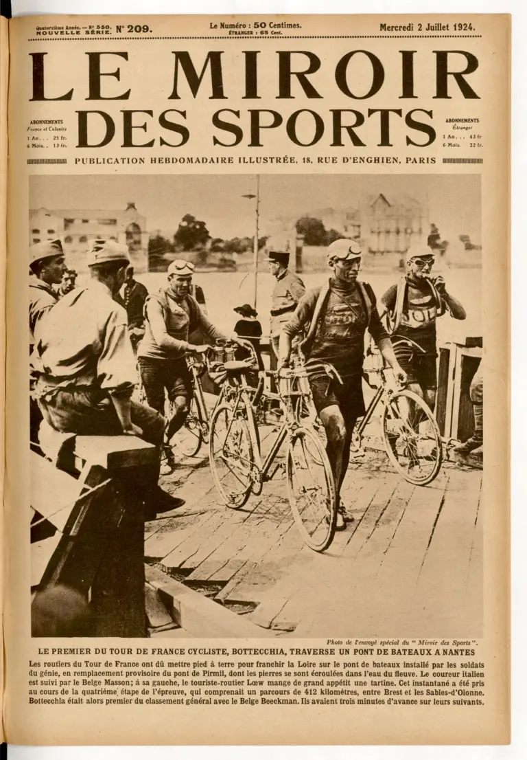 Le Miroir des Sports 2 July 1924 Cover — Bottecchia Crossing a Pontoon Bridge at Nantes — page 1 of 1
