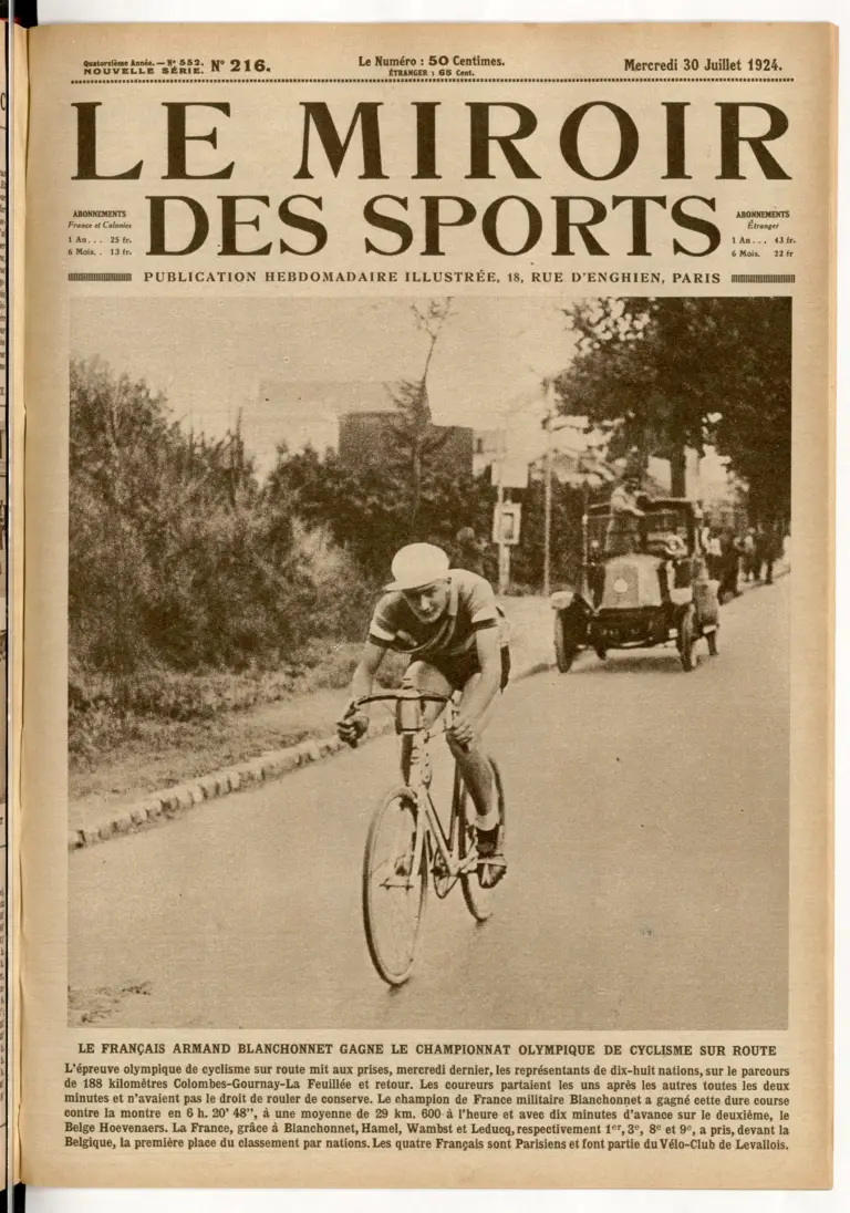 Le Miroir des Sports 30 July 1924 Cover — Armand Blanchonnet Wins the Olympic Road Race — page 1 of 1