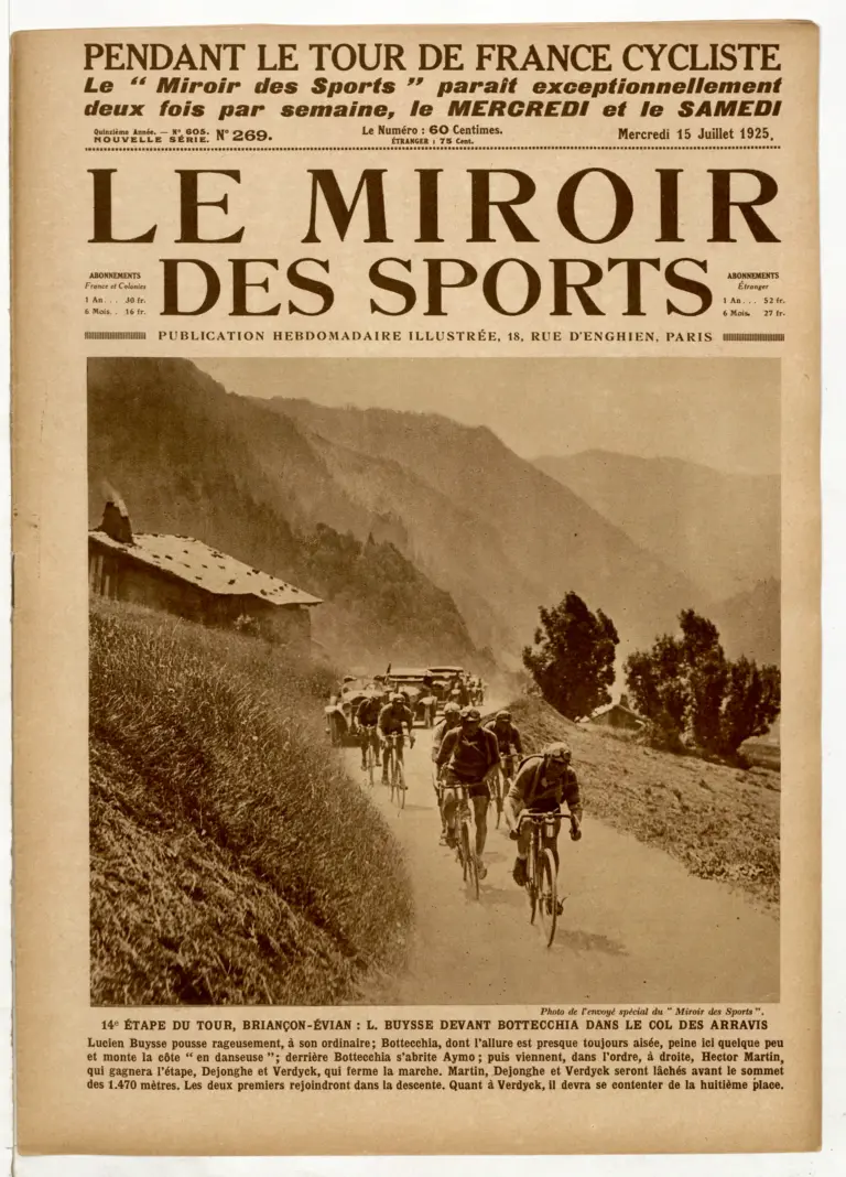 Le Miroir des Sports 15 July 1925 Cover — Lucien Buysse and Bottecchia on the Col des Aravis — page 1 of 1