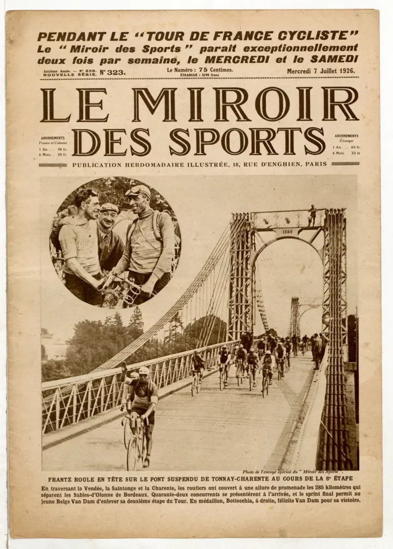Le Miroir des Sports 7 July 1926 Cover — Nicolas Frantz on the Tonnay-Charente Suspension Bridge — page 1 of 1