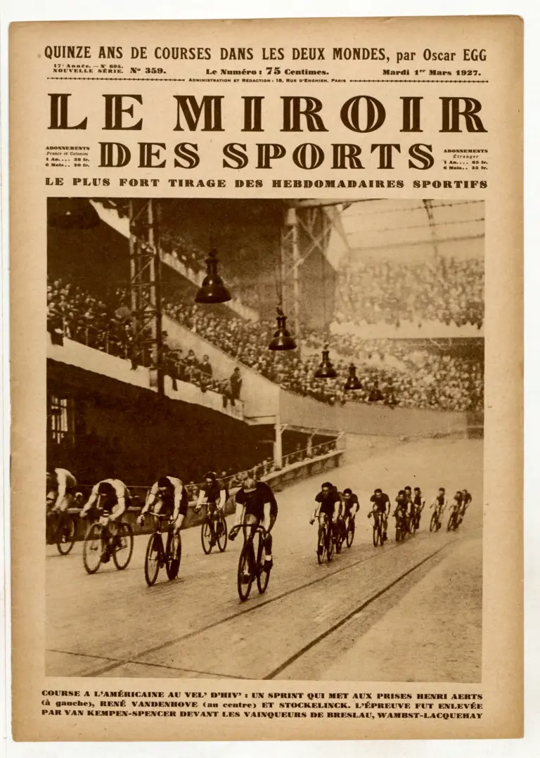 Le Miroir des Sports 1 March 1927 Cover — A Madison at the Vélodrome d'Hiver — page 1 of 1