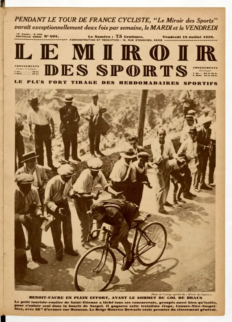 Le Miroir des Sports 19 July 1929 Cover — Benoît Faure Alone on the Col de Braus — page 1 of 1