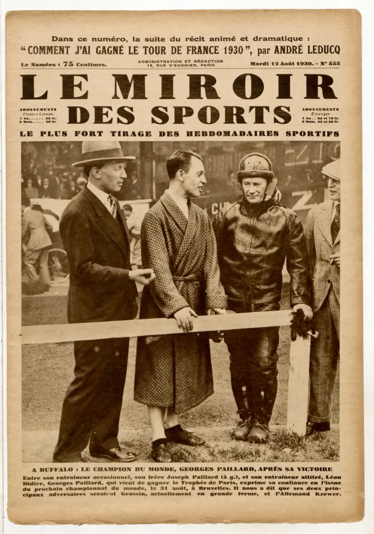 Le Miroir des Sports 12 August 1930 Cover — Georges Paillard at the Buffalo Velodrome — page 1 of 1