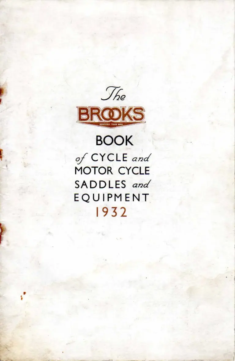 Brooks 1932 Catalog — The Brooks Book of Cycle and Motor Cycle Saddles and Equipment (List No. 158) — page 1 of 10