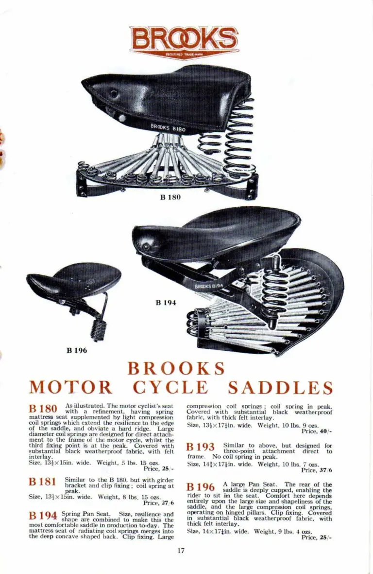 Brooks 1932 Catalog — The Brooks Book of Cycle and Motor Cycle Saddles and Equipment (List No. 158) — page 9 of 10