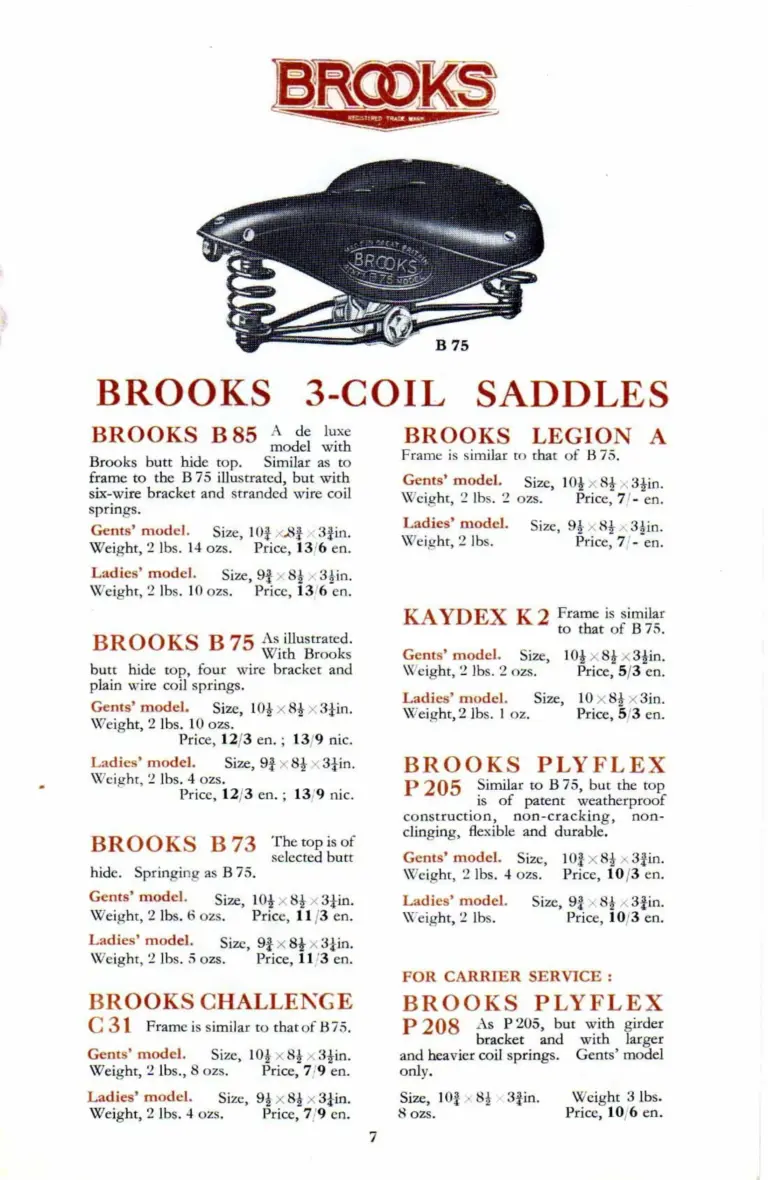 Brooks 1932 Catalog — The Brooks Book of Cycle and Motor Cycle Saddles and Equipment (List No. 158) — page 5 of 10