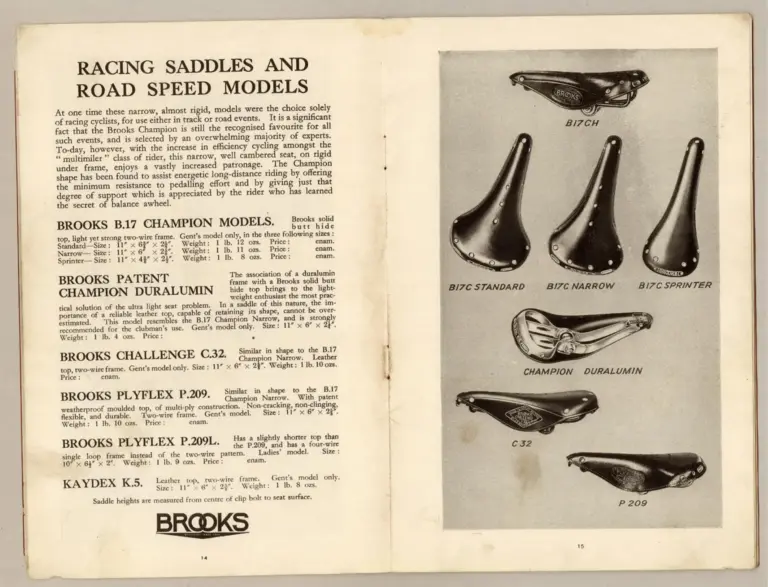 Brooks 1933 Catalog — Saddles and Riding Kit for Cyclists and Motor Cyclists (List No. 168) — page 8 of 14
