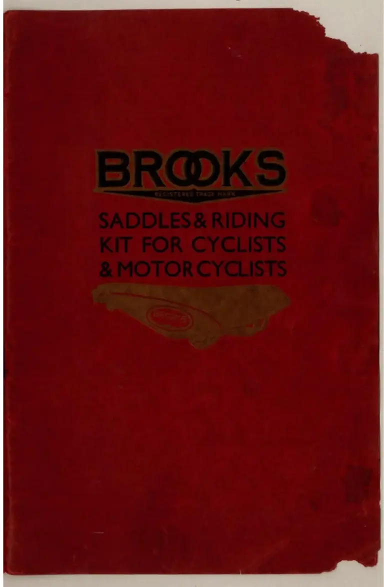 Brooks 1933 Catalog — Saddles and Riding Kit for Cyclists and Motor Cyclists (List No. 168) — page 1 of 14